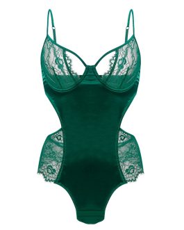 Big breasts women underwear thin lace bralette one-piece top support green bra set