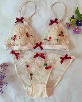 Bra set sexy embroidery Cherry underwear