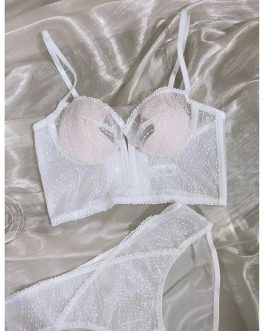 Embroidered Lace Bralette Briefs Suit Long Bra Set