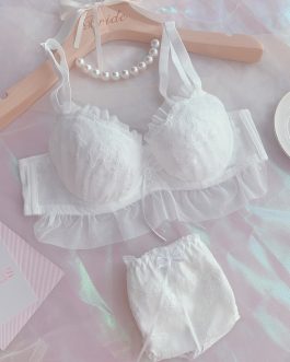 Japanese lace embroidery thin cup bra set