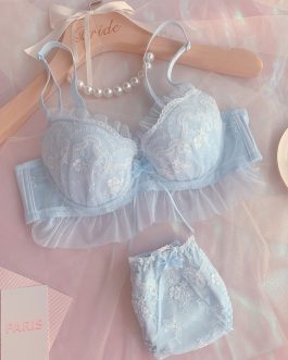 Japanese lace embroidery thin cup bra set