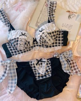 Japanese underwear cute girl sweet blue black plaid