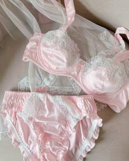 Lace bra set sexy thin girl sweet and cute with steel ring