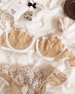 Lace sexy nude skin white lace lingerie with steel ring ultra-thin bra set