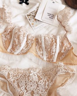 Lace sexy nude skin white lace lingerie with steel ring ultra-thin bra set