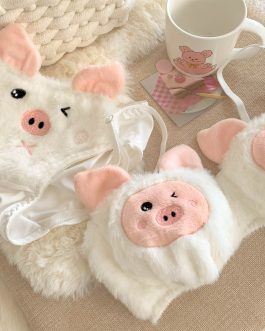 Plush cute pig bralette winter cute women underwear sets