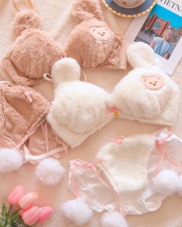 Plush underwear embroidery bear no steel ring bra set