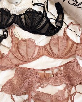 Sexy embroidered lace ultra-thin bra set