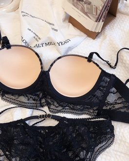 Sexy lace straps see through lingerie with panty set