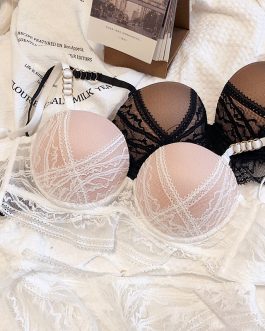 Sexy lace straps see through lingerie with panty set