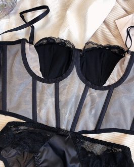 Sexy waistcoat-style half-cup bra with briefs suit