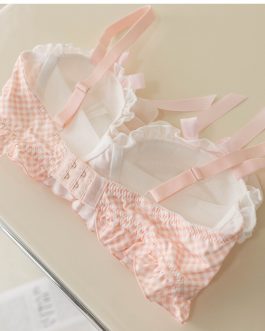 Sweet girl polka dot checkered bra set