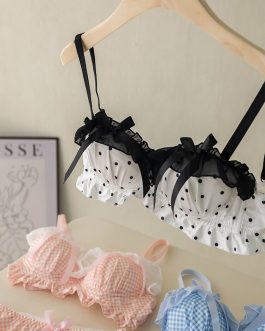 Sweet girl polka dot checkered bra set