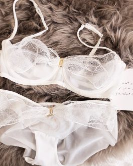 Transparent mesh lace half cup lingerie with underpants set