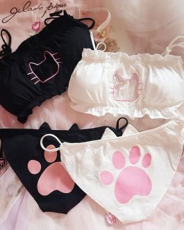 Wriufred Cute Girl Cartoon Bra and Panties Set Home Wear Women