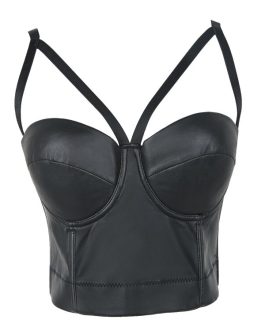 Wriufred PU leather sling tube top bra