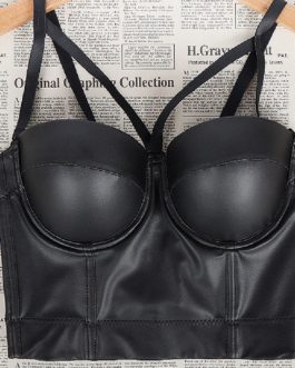 Wriufred PU leather sling tube top bra