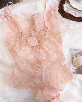 Wriufred Sexy fairy pink strappy bow perspective bra