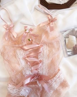 Wriufred Sexy fairy pink strappy bow perspective bra