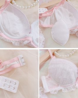 Girls Lace Bra Pnanty Set Thin Cup Big Lingerie Steel Ring Deep V Comfortable Sweet Underwear Cute Pure Bralette Briefs