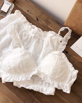 Pure desire niche lingerie with panties embroidery daisy fairy white cotton bralette wire free triangle cup girl underwear set